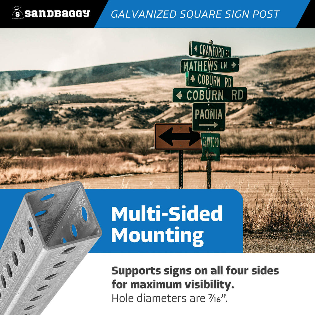 10 ft Metal Square Sign Post with Holes | Hot Dipped Galvanized – Sandbaggy