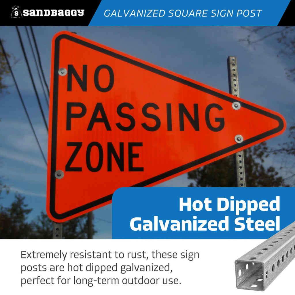 10 ft square sign post - hot dipped galvanized steel