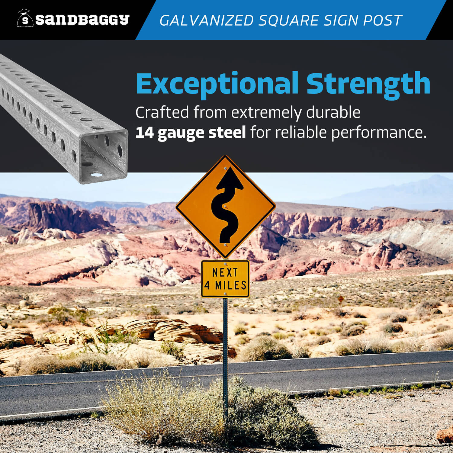 10 ft Metal Square Sign Post with Holes | Hot Dipped Galvanized – Sandbaggy