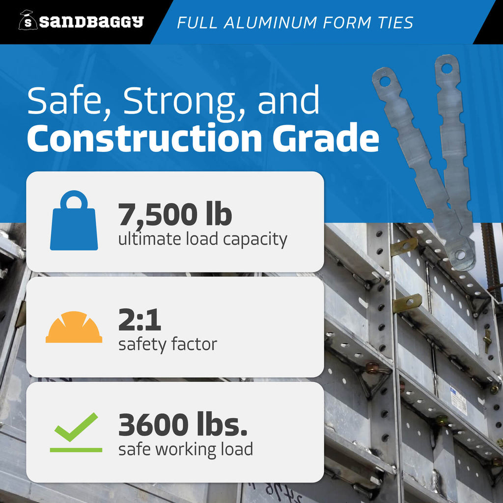 10 inch full aluminum form ties - construction grade