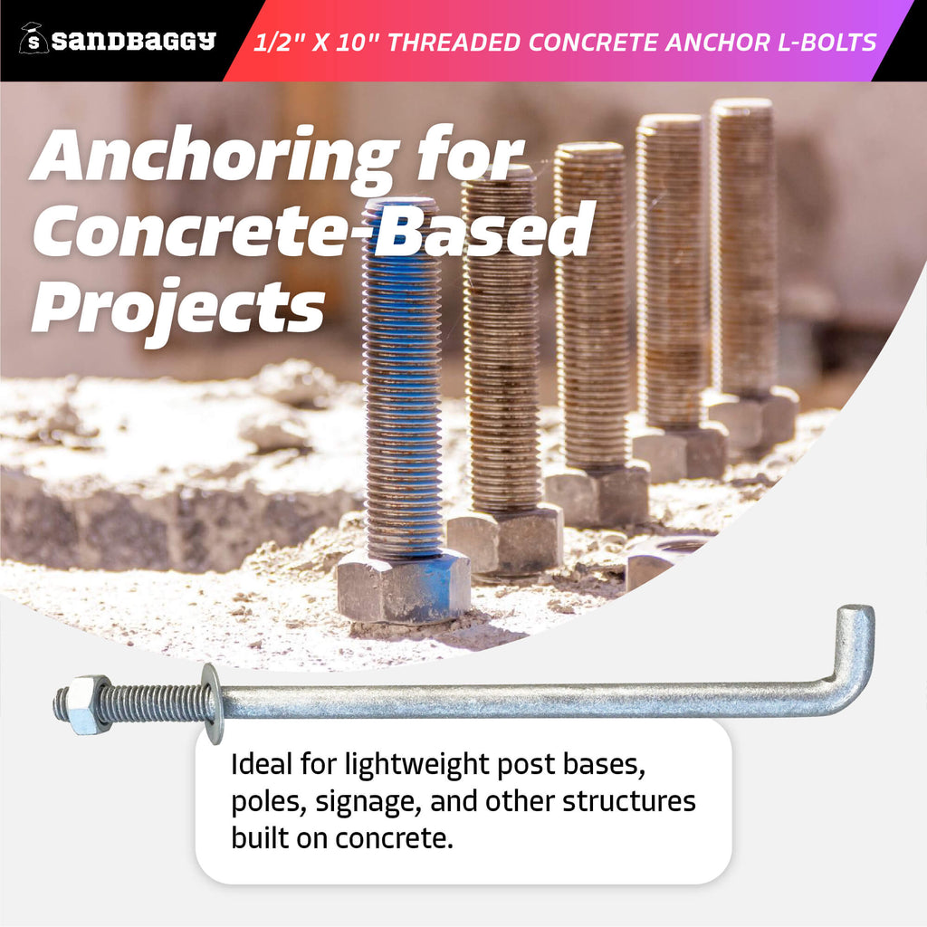 1/2 inch x 10 inch concrete anchor bolts