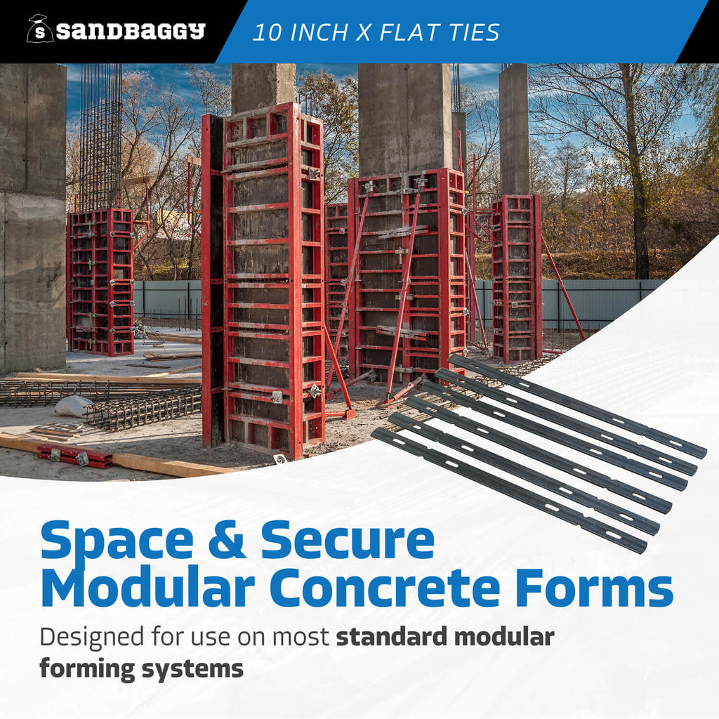 10" x flat ties for modular concrete formwork systems