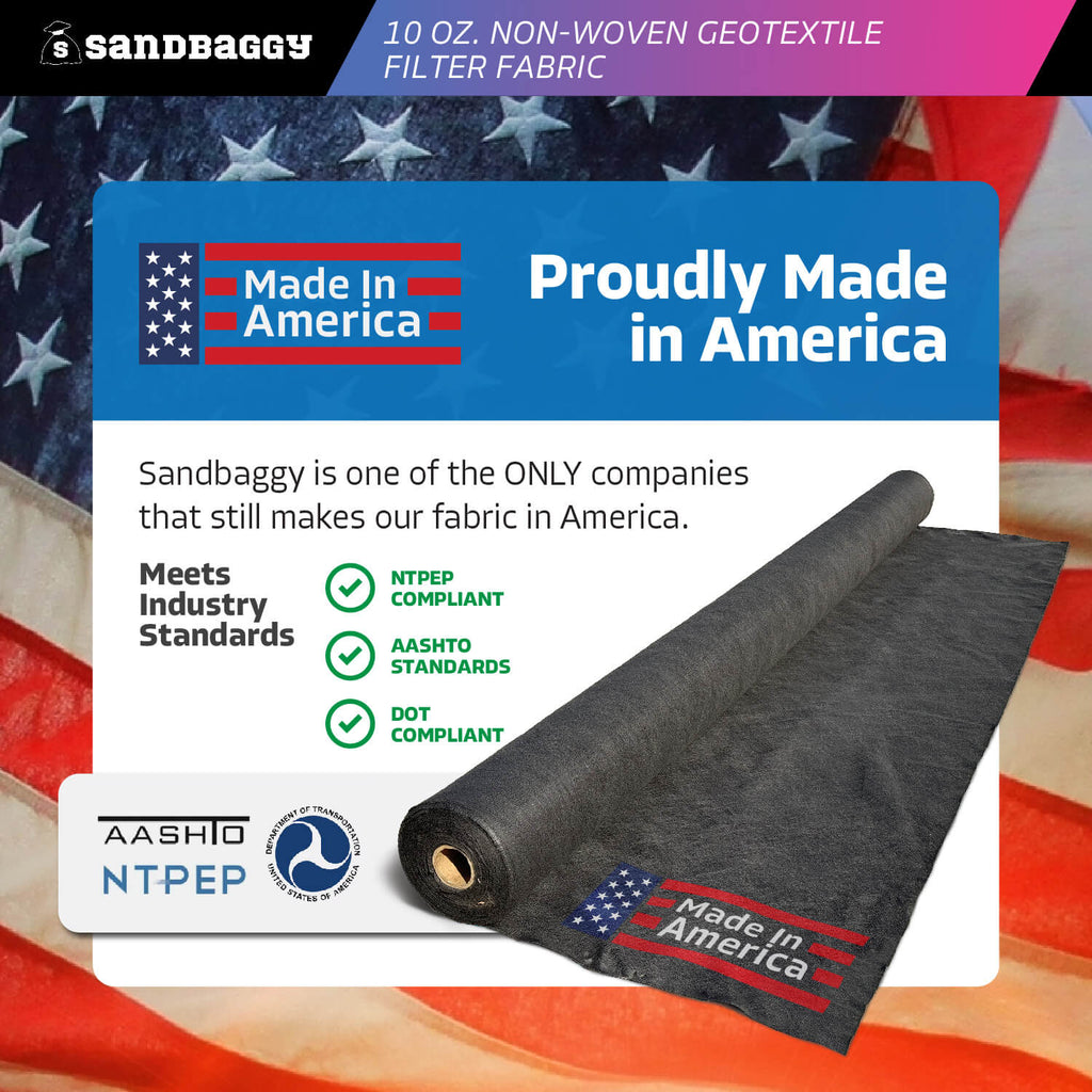 10 oz Non-Woven Geotextile Filter Fabric Made In The USA, meets industry standards