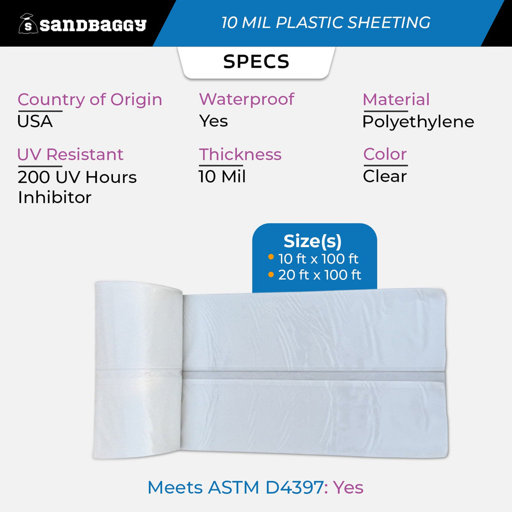 10 Mil Clear Plastic Sheeting Roll - Polyethylene Visqueen | USA Made