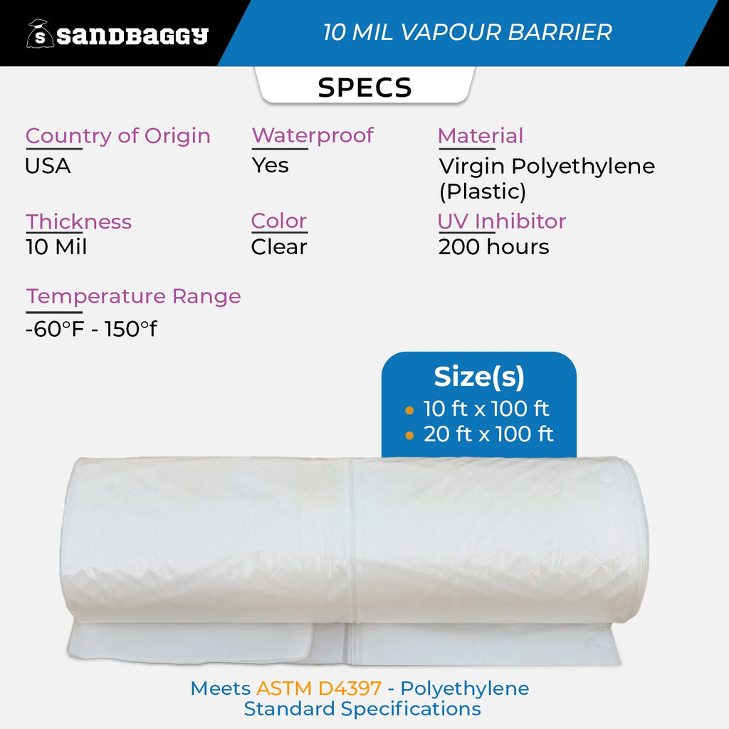 10 Mil Clear Vapor Barrier – Polyethylene Visqueen (USA Made)
