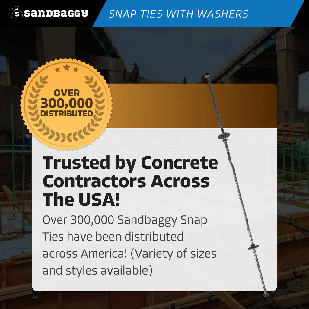 10" x 4 ¾" Standard Snap Ties For Concrete Forms (Short End) - 1" Flat Steel Washer