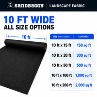 10 ft wide weed barrier fabric rolls - available in lengths 15 ft, 30 ft, 50 ft, 100 ft, 200 ft 