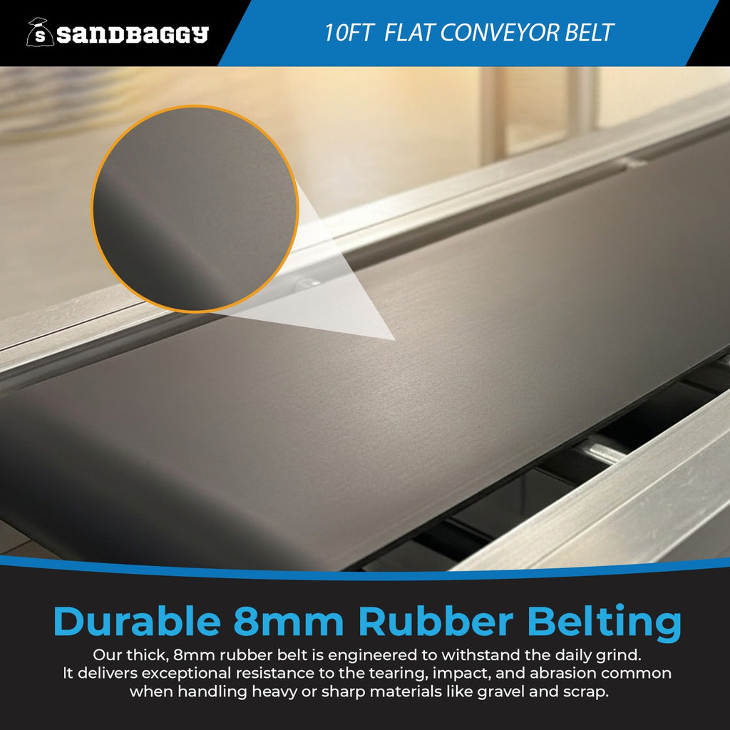 Heavy Duty Conveyor Belt System (15.75" x 10 ft) | 1,100 lb Cap. | Flat Rubber Belt