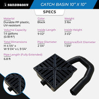 10" x 10" Low Profile Catch Basin with Flexible Drain Pipe – Outdoor Drainage System