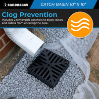 10" x 10" Low Profile Catch Basin with Flexible Drain Pipe – Outdoor Drainage System