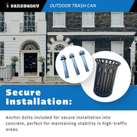 12- Gallon Black Commercial Trash Can - Anchor Bolts included