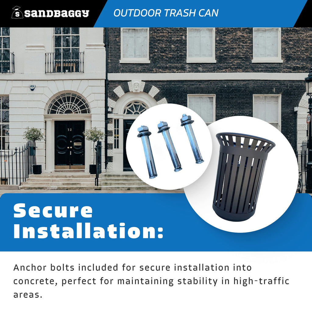 12- Gallon Black Commercial Trash Can - Anchor Bolts included