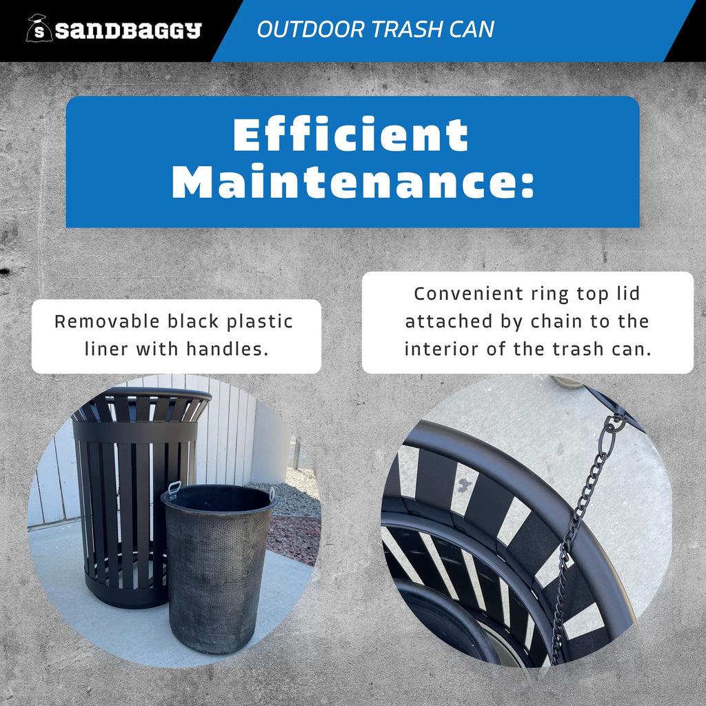 12- Gallon Black Commercial Trash Can with black plastic liner