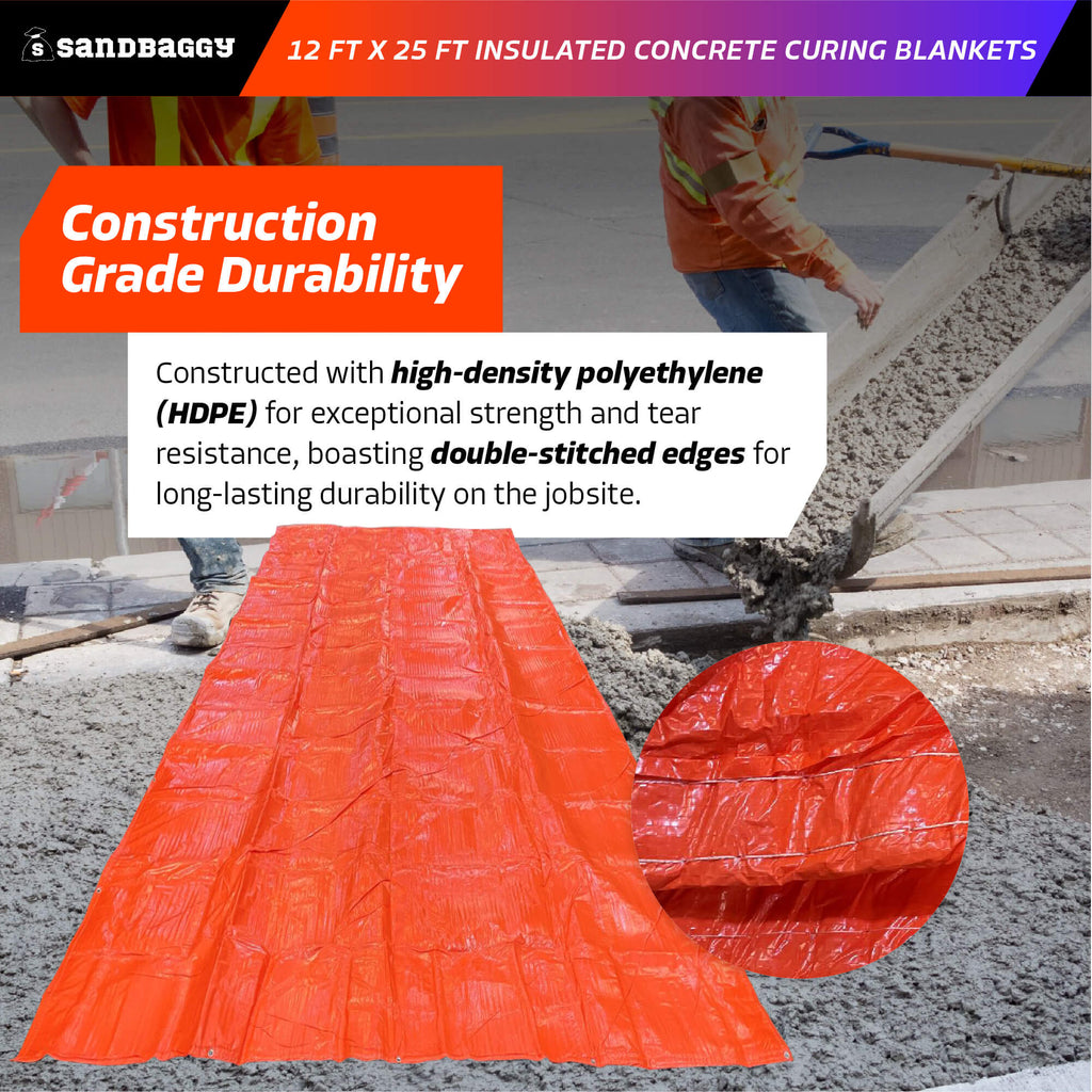 12 ft x 25 ft insulated concrete curing blankets - high density polyethylene