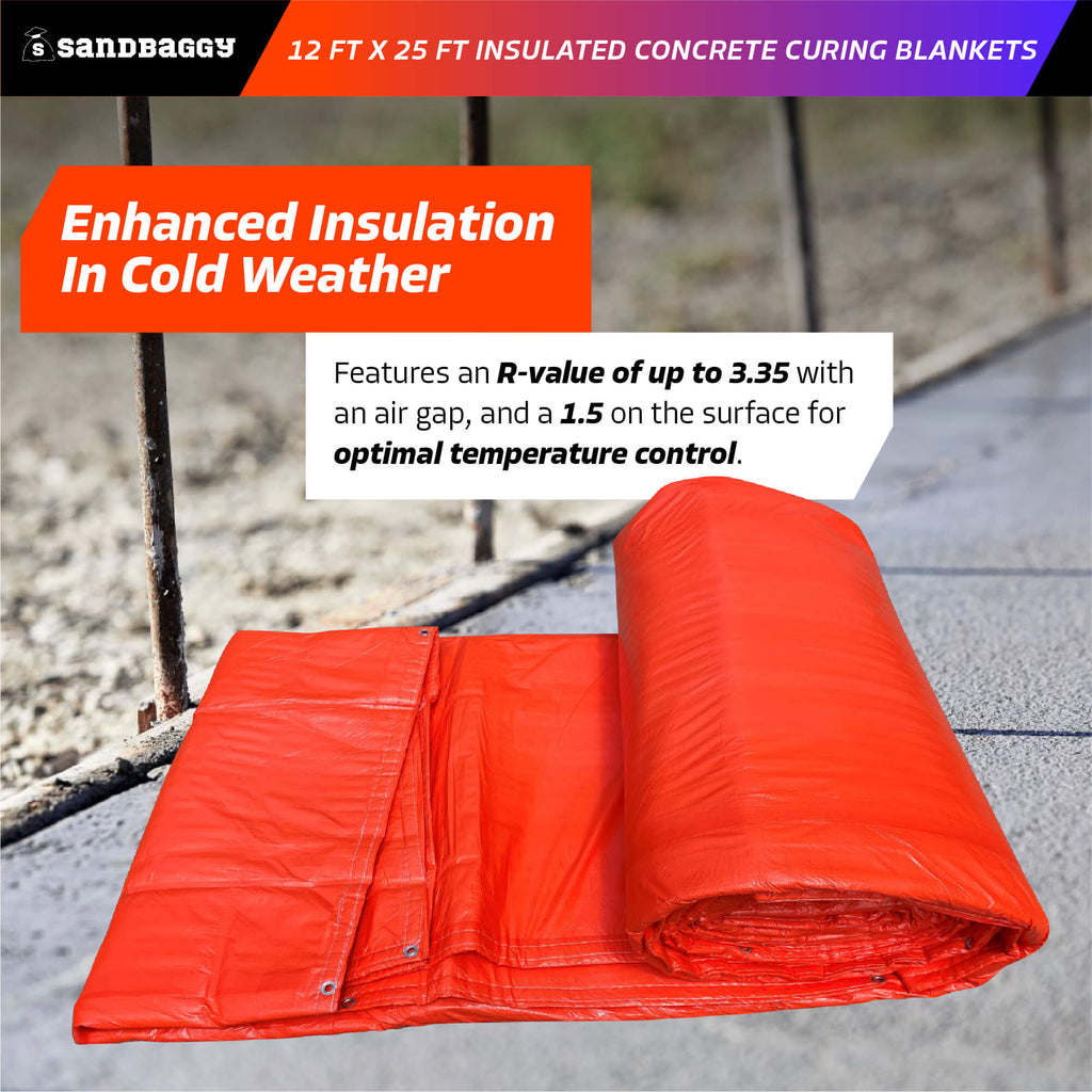 12 ft x 25 ft insulated concrete curing blankets - r value 3.35