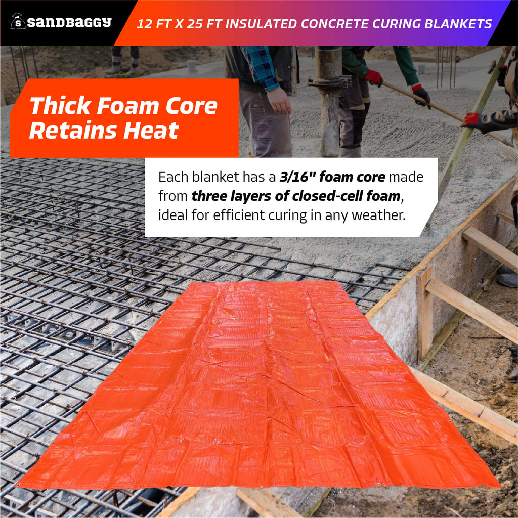 12 ft x 25 ft insulated concrete curing blankets - 3/16" foam core