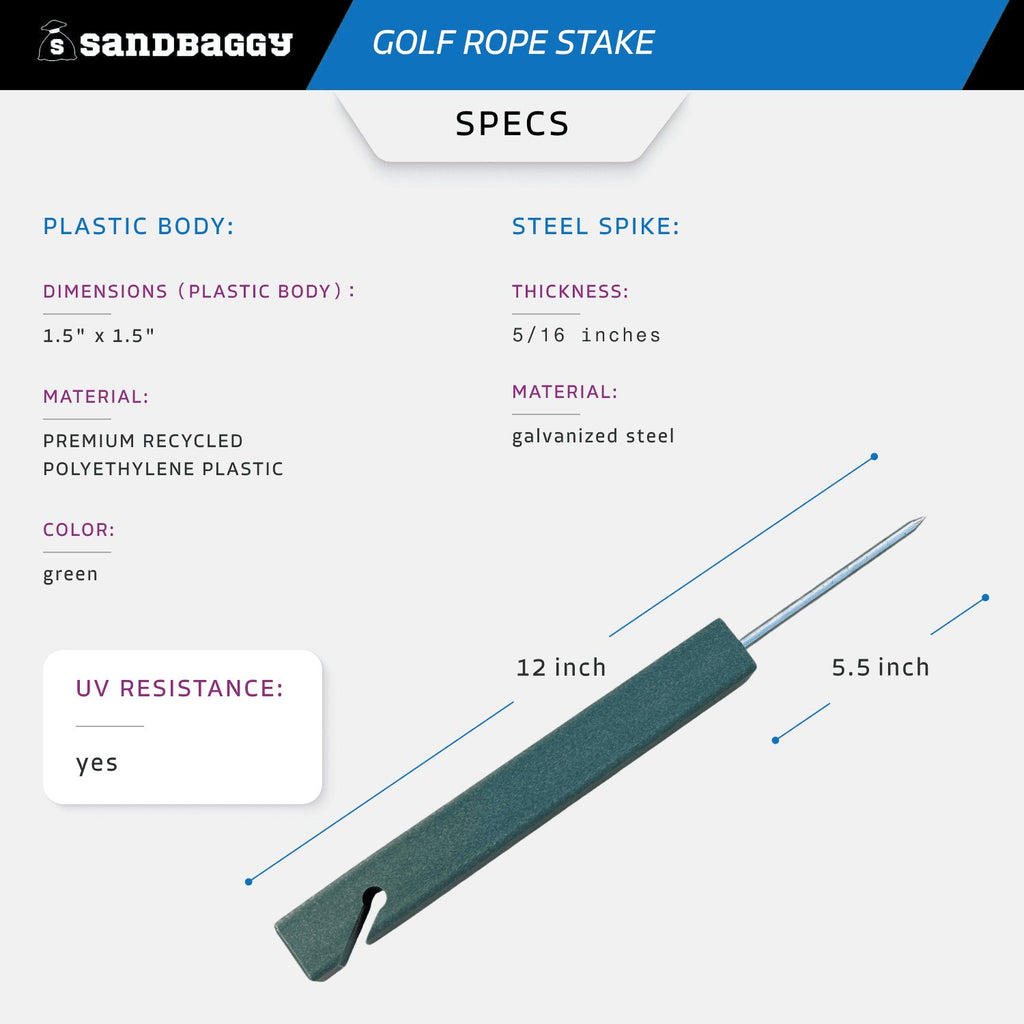 12" golf rope stakes - specs