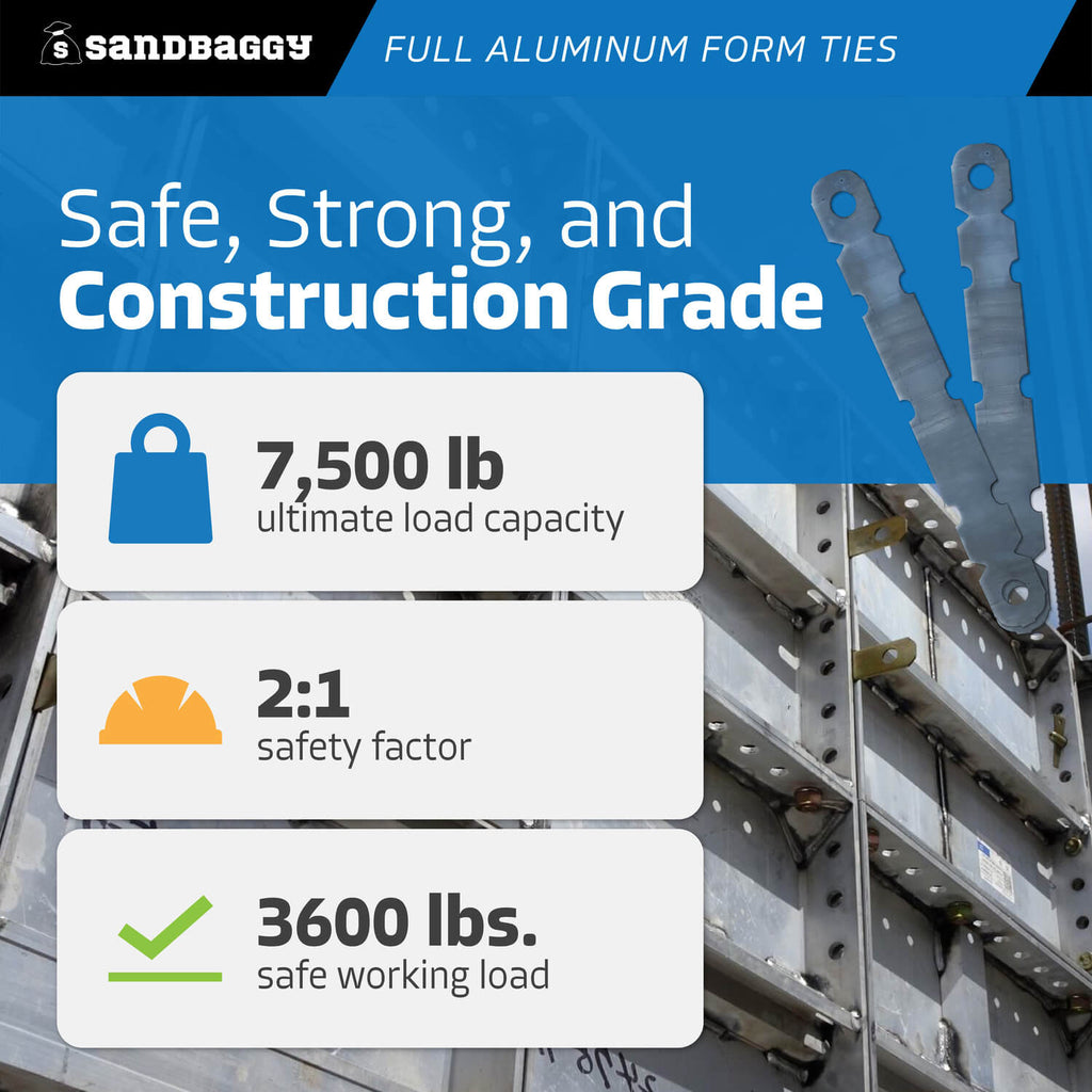 12 inch full aluminum form ties - construction grade