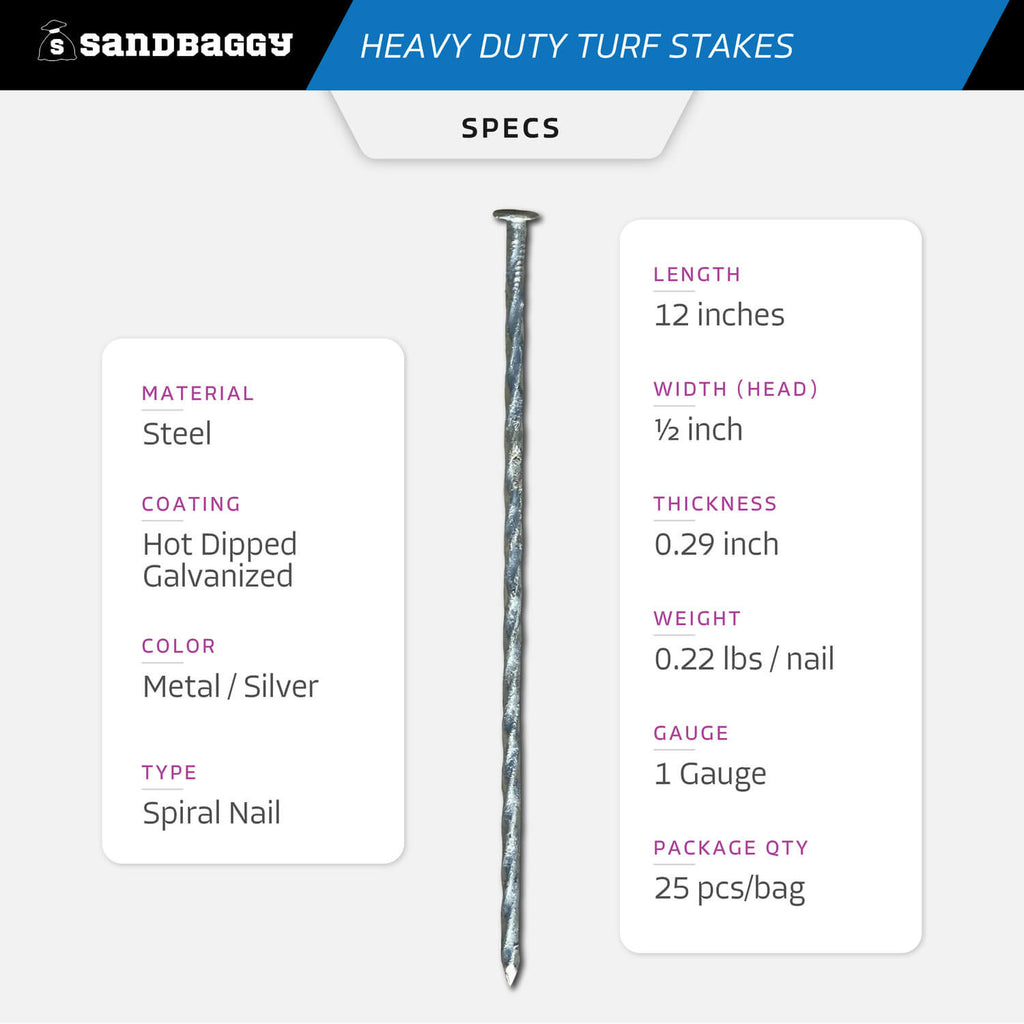 12 inch artificial turf nails - specs