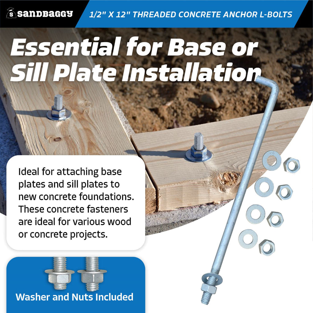 1/2 inch x 12 inch concrete anchor bolts - sill and base plate installation