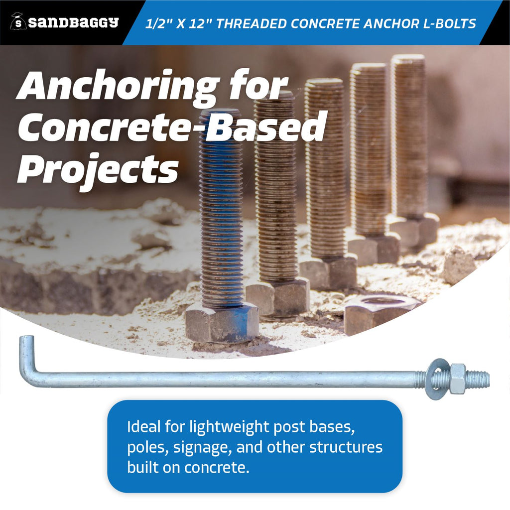 1/2 inch x 12 inch concrete anchor bolts - post bases, signage, structures