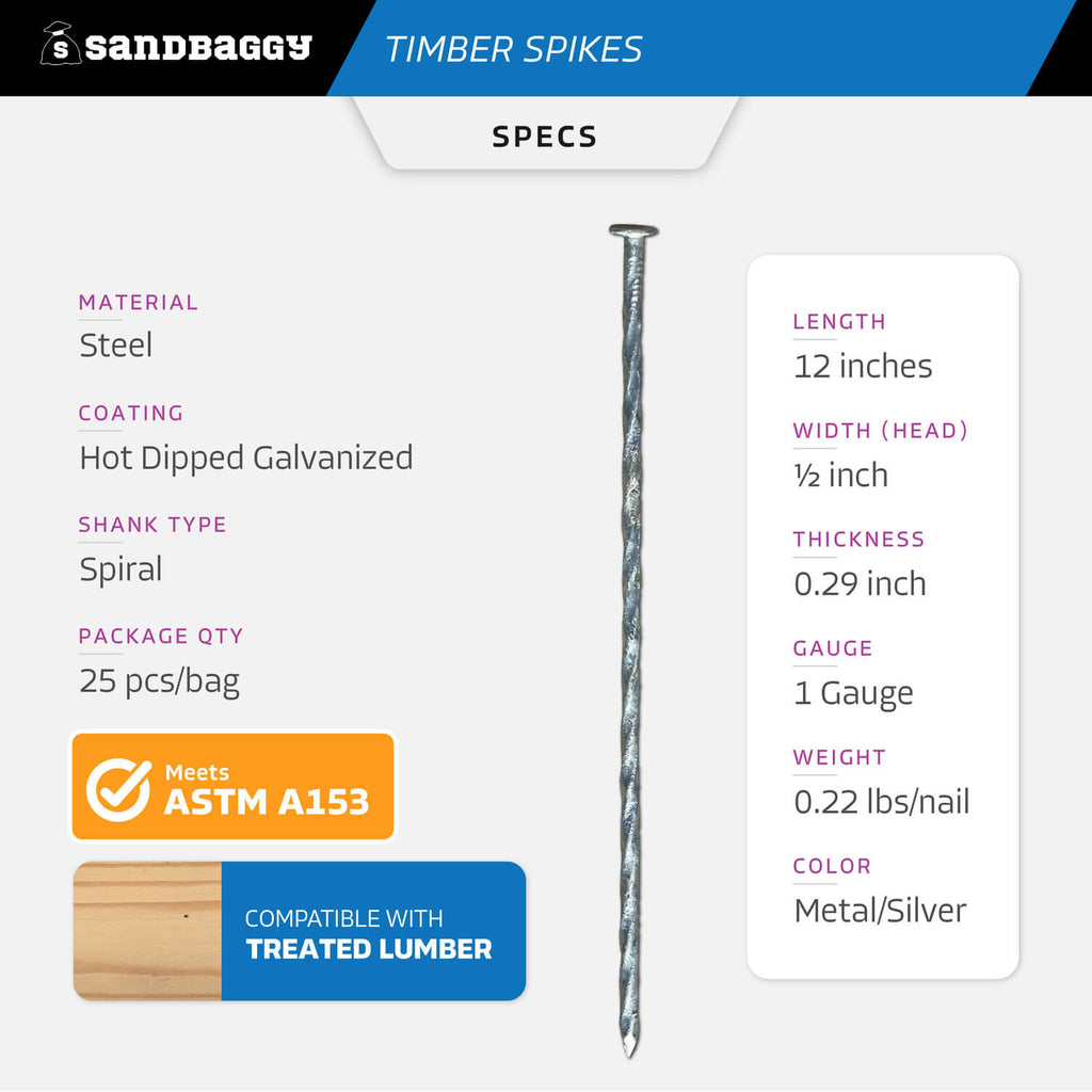 12 inch landscape timber spikes - specs