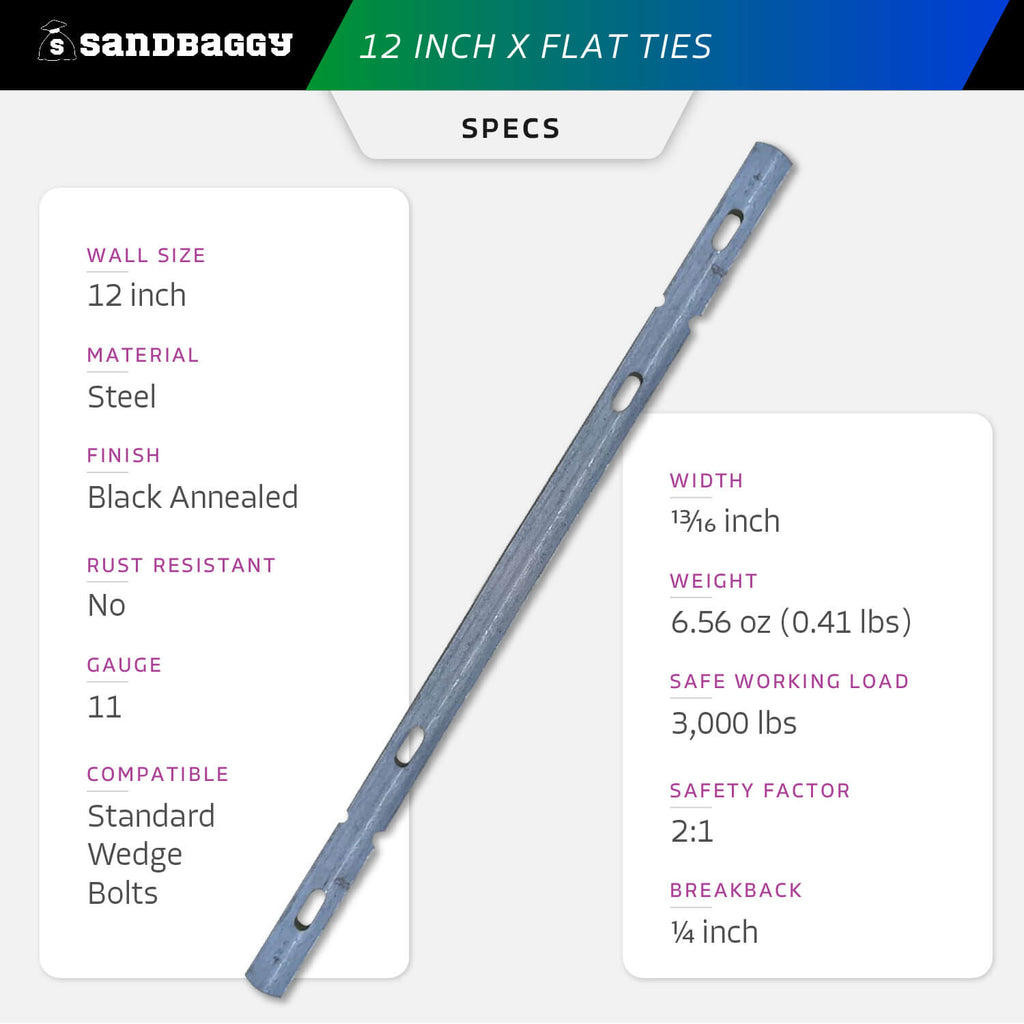 12" X Flat Ties SPECS