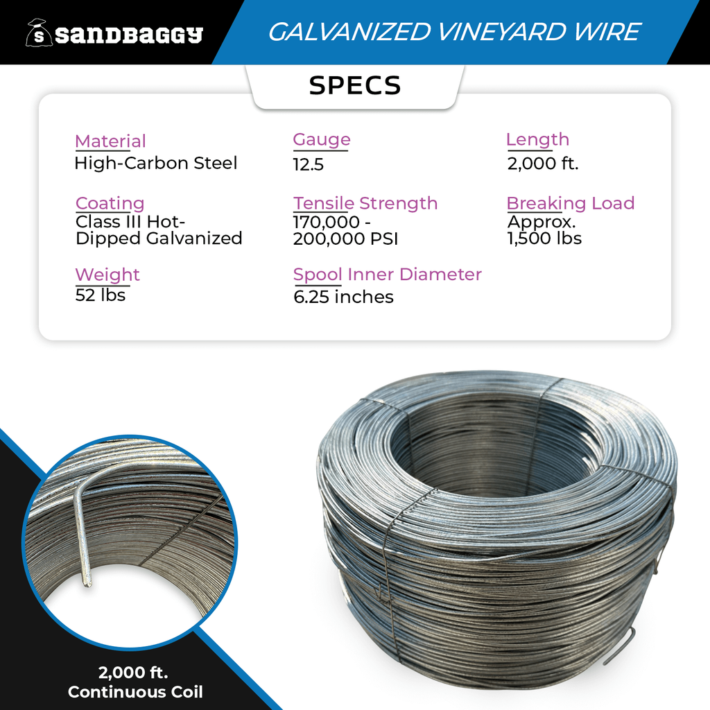 12.5 Gauge Vineyard Wire | Class 3 Galvanized High-Tensile Steel