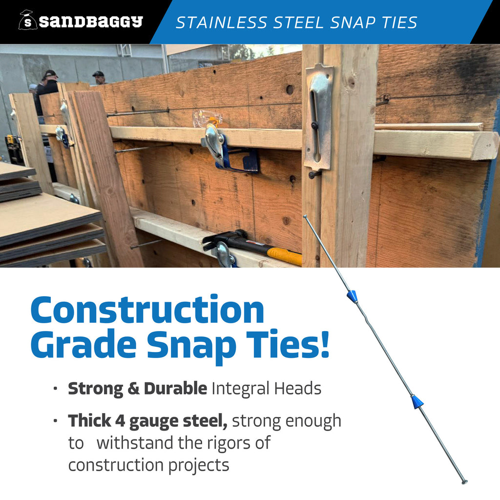 12" x 8 ¼" Stainless Steel Snap Ties For Concrete Forms (Long  End) - 1" Plastic Cones