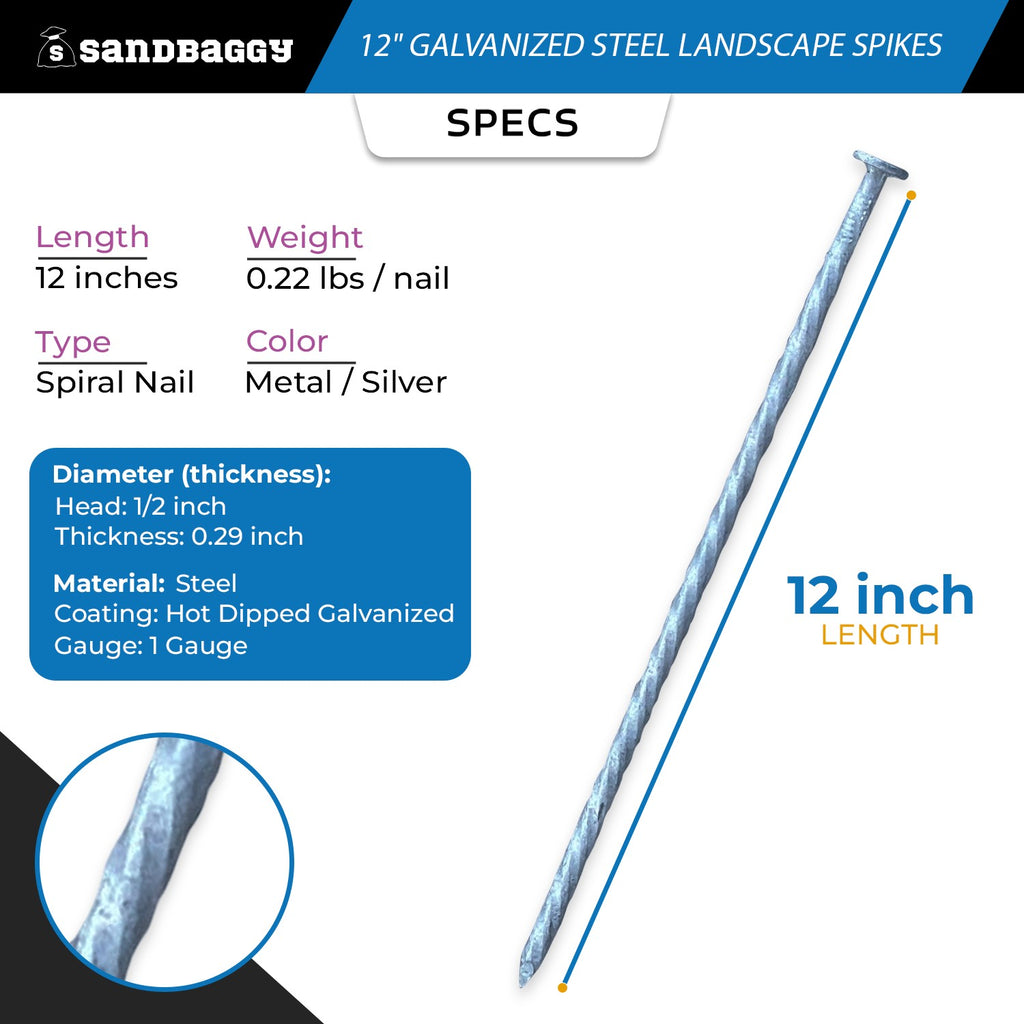 12 in. Galvanized Spiral Landscape Edging Spikes - 1 Gauge Steel