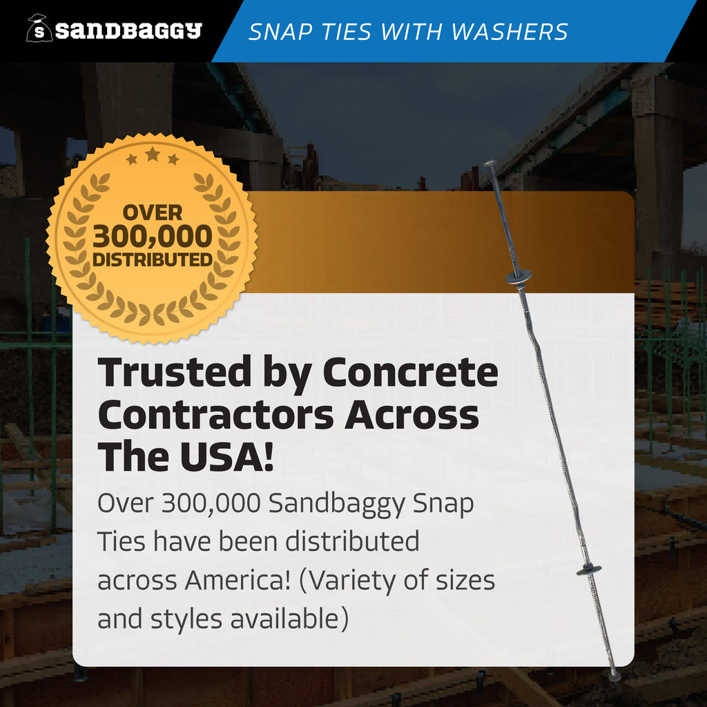 12" x 4 ¾" Standard Snap Ties For Concrete Forms (Short End) - 1" Flat Steel Washer