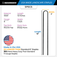 Extra Heavy Duty 12-Inch Landscape Staples – USA Made, 8 Gauge Steel - Round Top