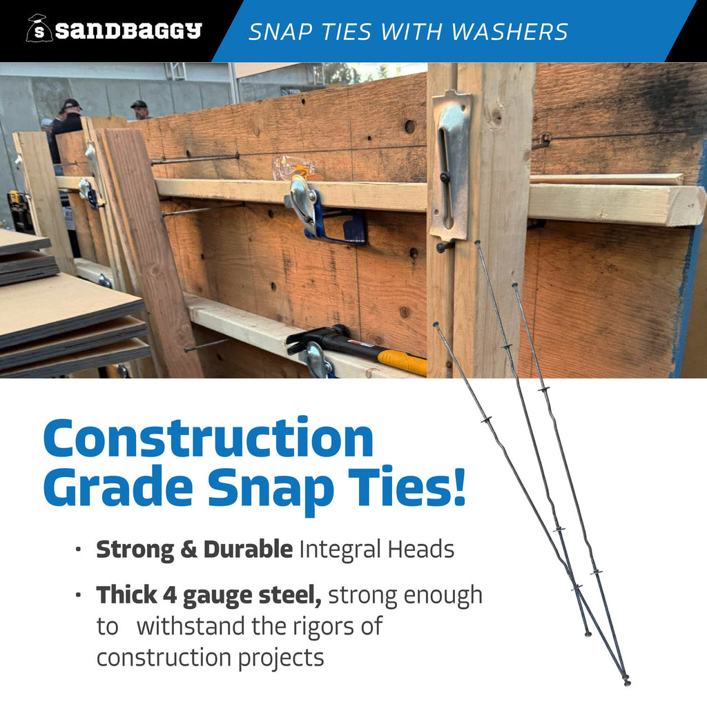 14" x 8 ¼" Standard Snap Ties For Concrete Forms (Long End) - 1" Flat Steel Washer