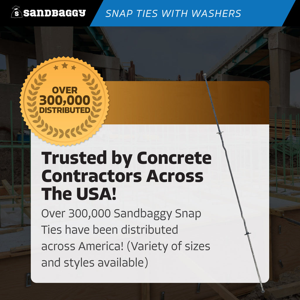 14" x 8 ¼" Standard Snap Ties For Concrete Forms (Long End) - 1" Flat Steel Washer