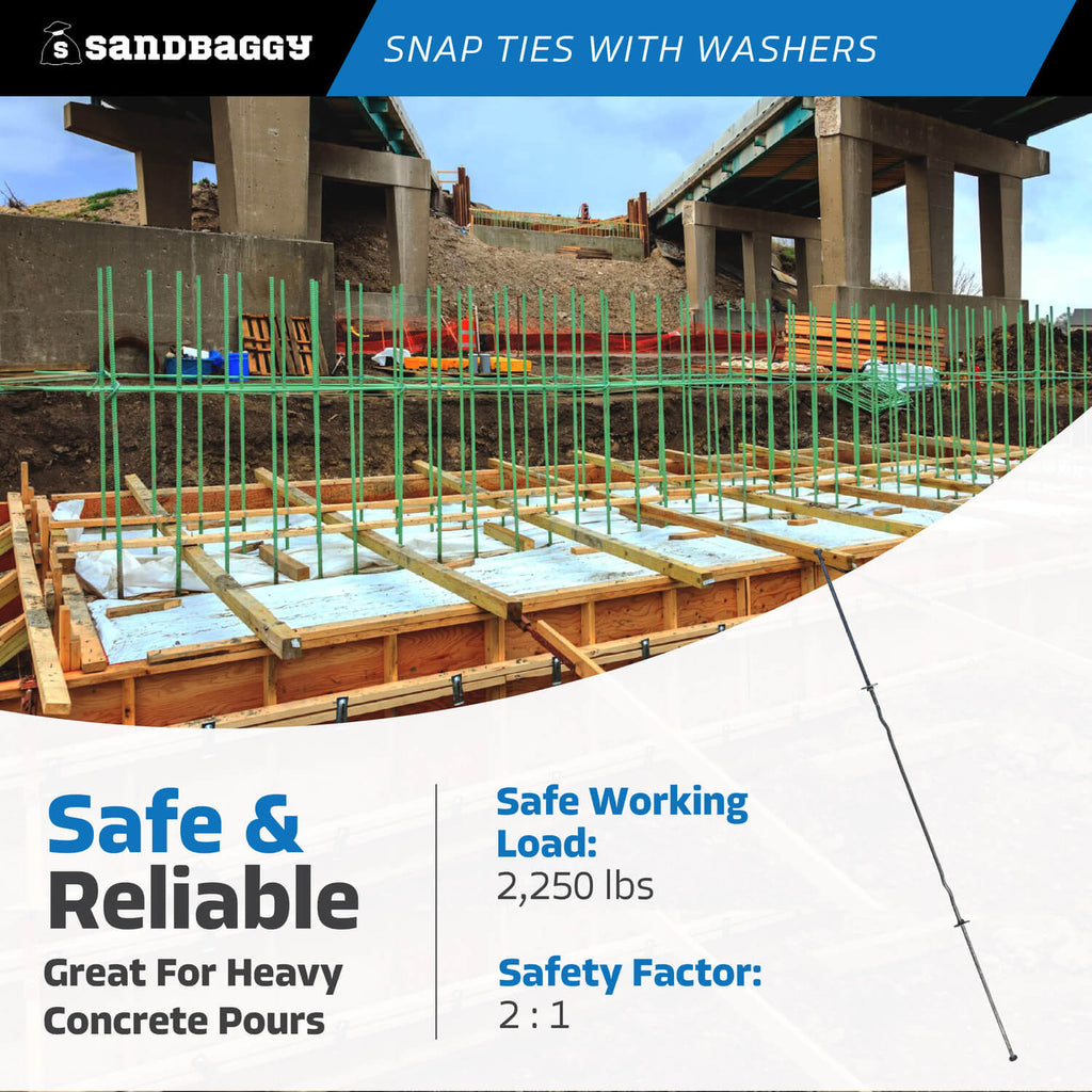 14" x 8 ¼" Standard Snap Ties For Concrete Forms (Long End) - 1" Flat Steel Washer