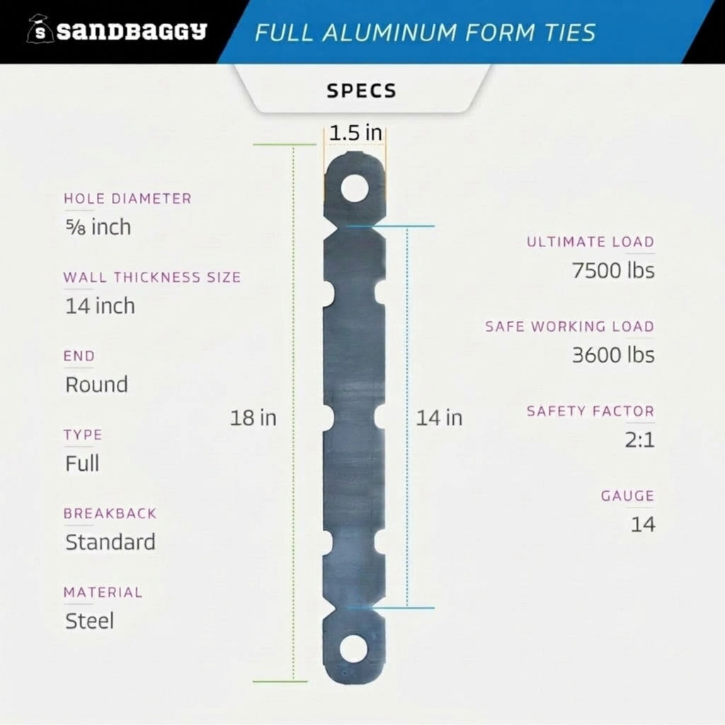 14 inch Aluminum Form Ties Spec