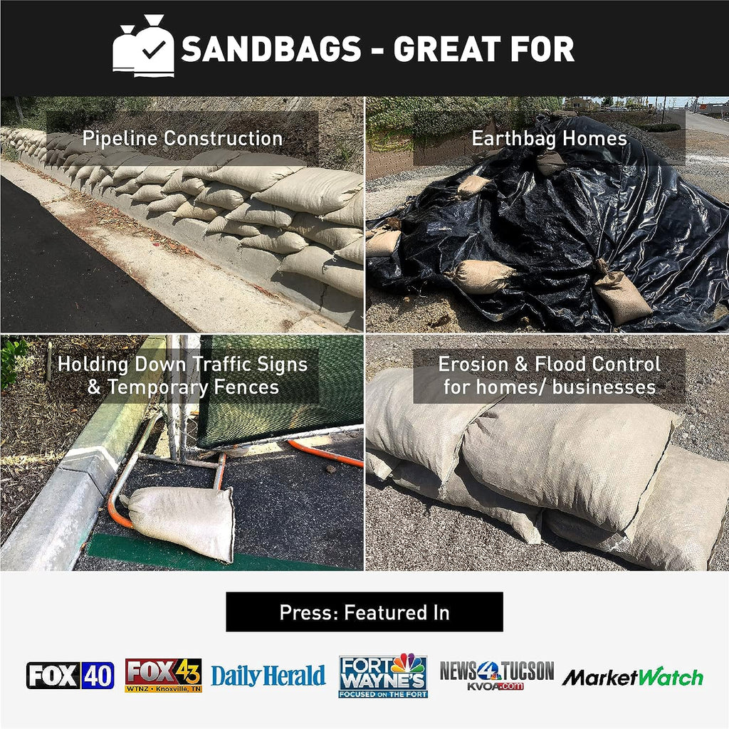 beige sandbags for earthbag homes, construction, erosion and flood control, ballast / weight