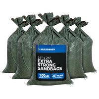 14" x 26" Empty Green Sandbags with Tie Strings - UV Resistant (50 lb Capacity)