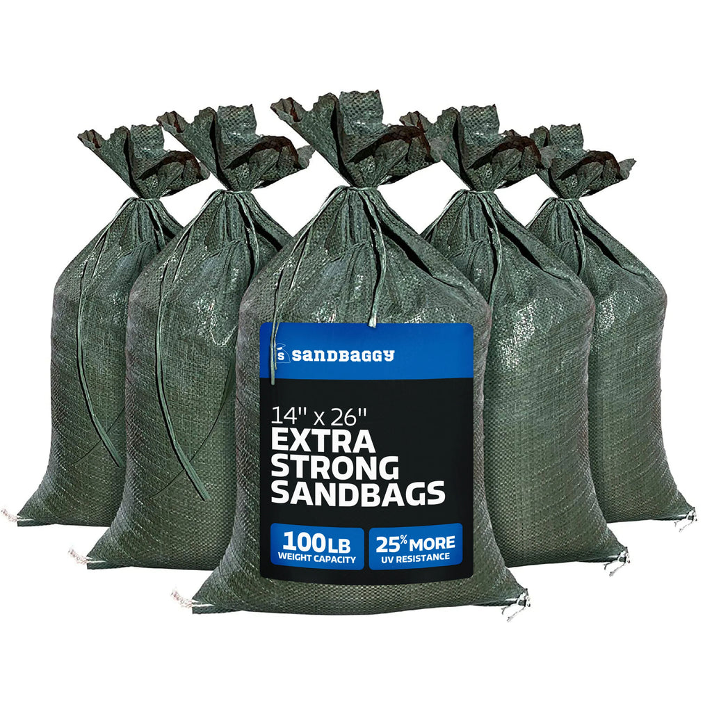 14" x 26" Empty Green Sandbags with Tie Strings - UV Resistant (50 lb Capacity)