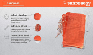 14 inch by 26 inch empty polypropylene orange sandbags