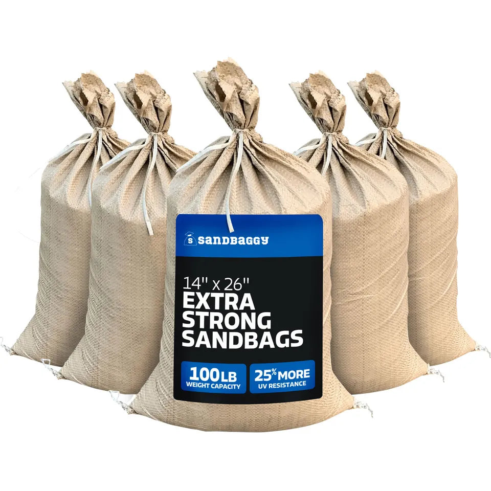 14" x 26" Empty Beige Sandbags with Tie Strings - UV Resistant (50 lb Capacity)