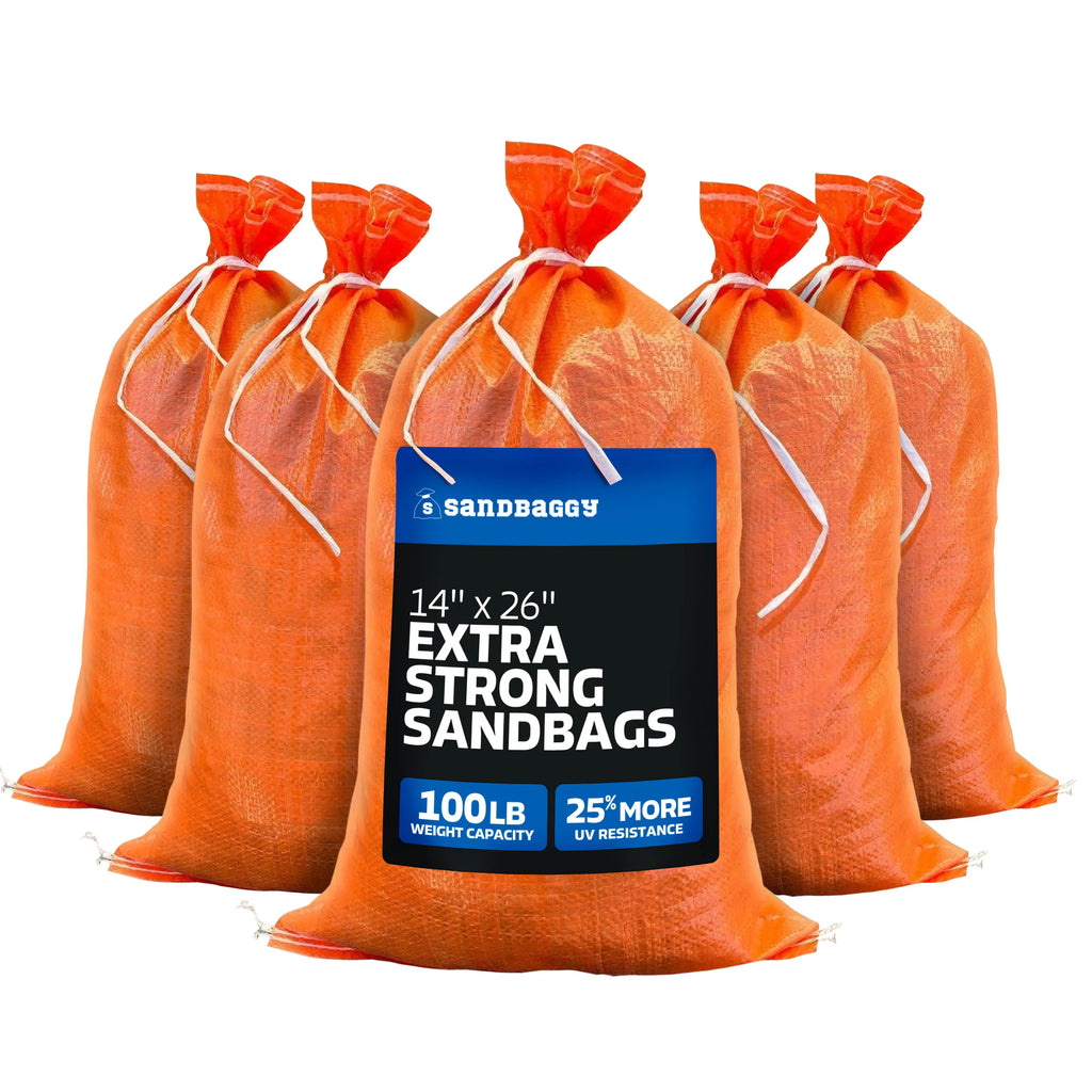14" x 26" Empty Orange Sandbags with Tie Strings - UV Resistant (50 lb Capacity)