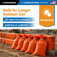 14" x 26" Empty Orange Sandbags with Tie Strings - UV Resistant (50 lb Capacity)
