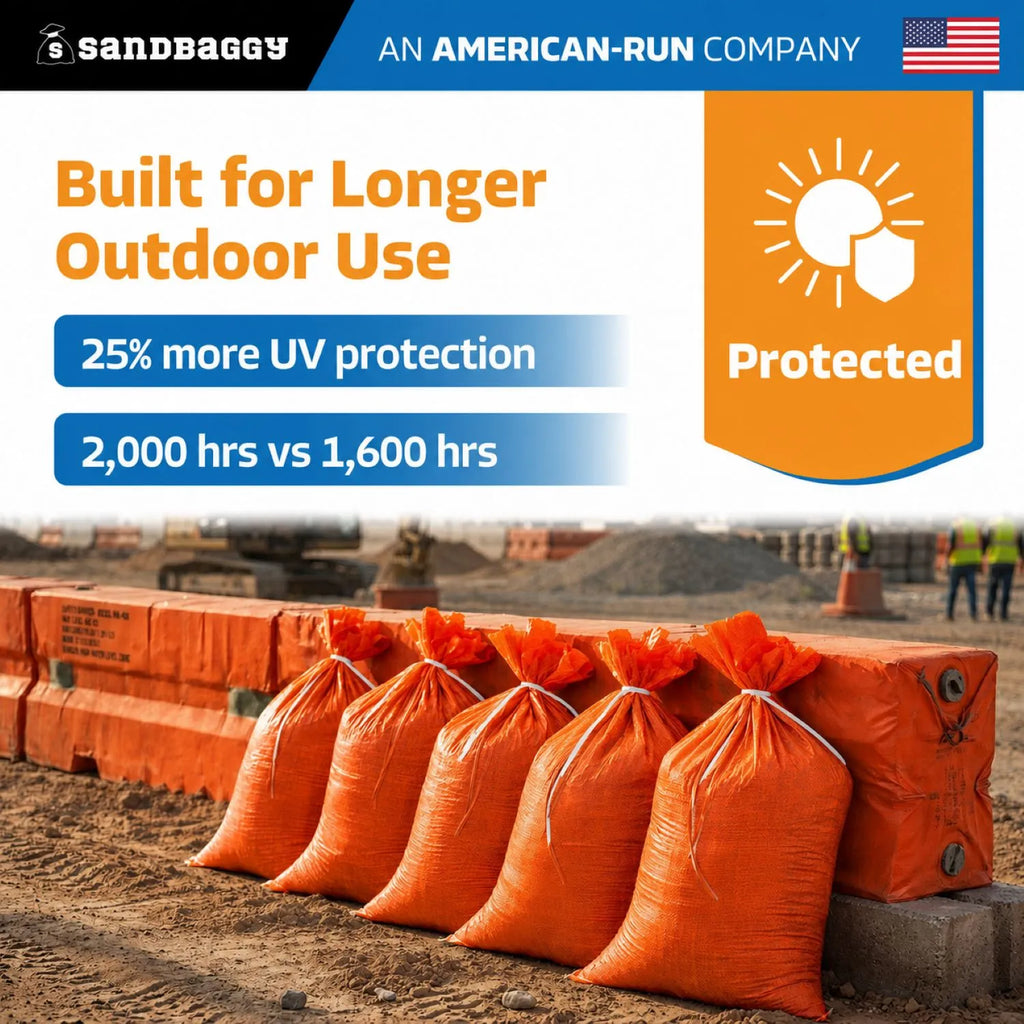 14" x 26" Empty Orange Sandbags with Tie Strings - UV Resistant (50 lb Capacity)