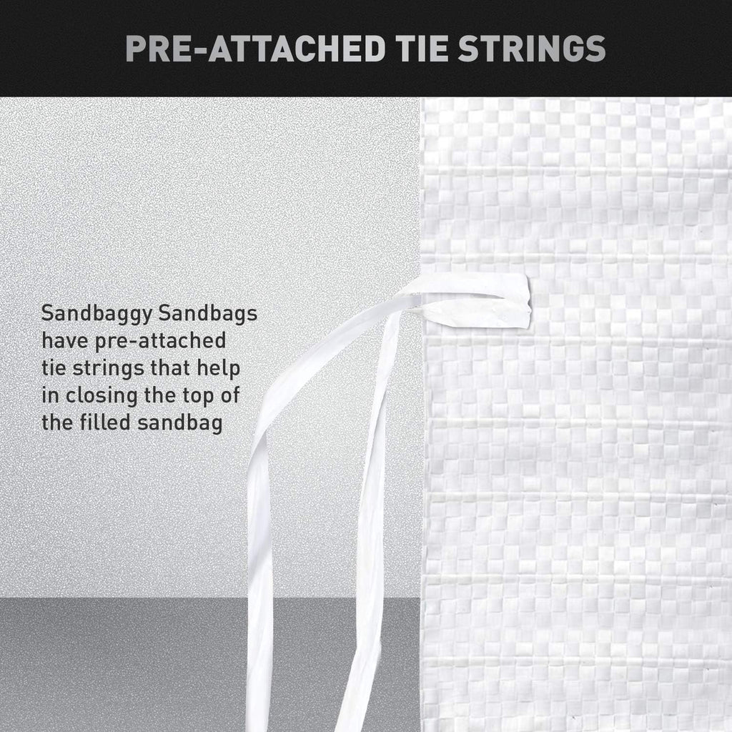 white sandbags with pre attached tie strings