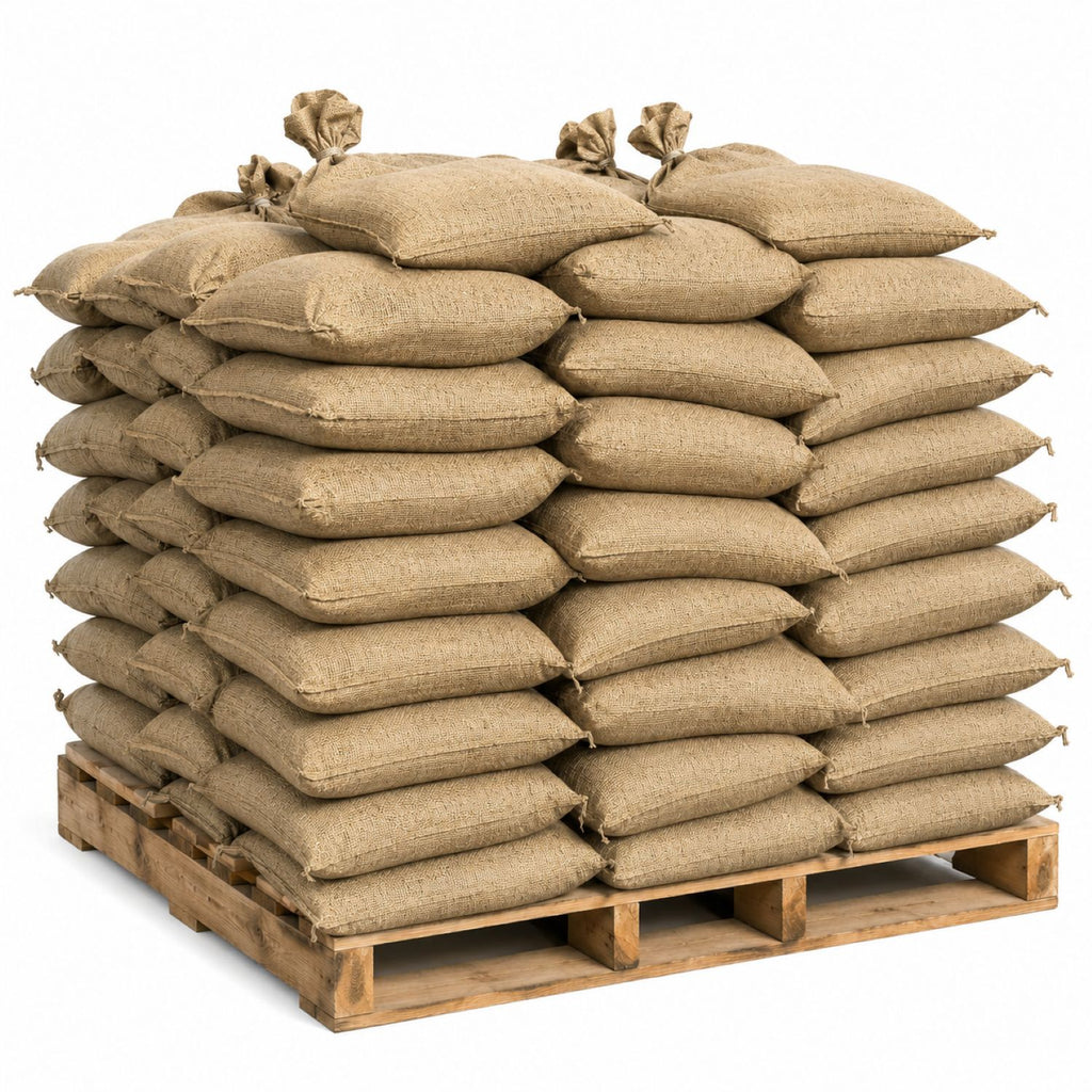 prefilled burlap sandbags by the pallet