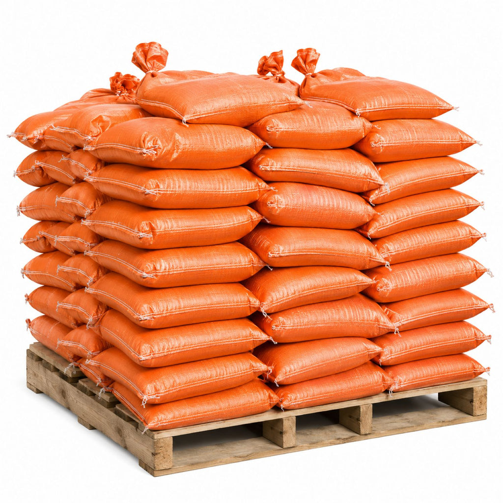orange pre filled sandbags pallet