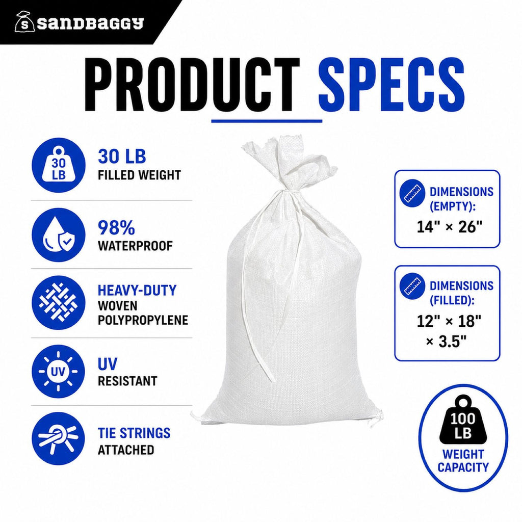 white pre filled sandbags - specs