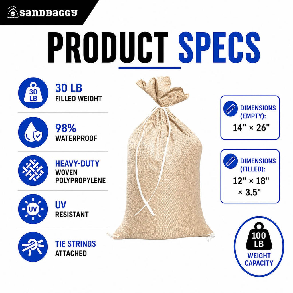 Pre-Filled Sandbags for Flooding – 14" x 26", 30 lb Bags by Pallet (Beige)