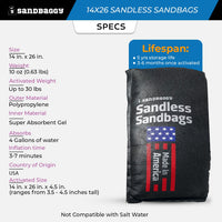 14" x 26" Water Activated Sandless Sandbags For Flooding